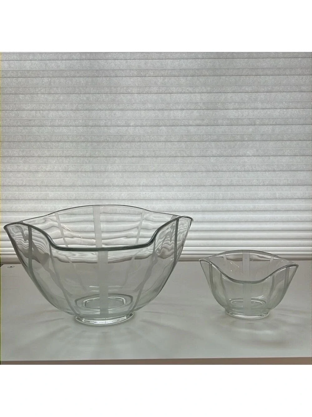 Vintage MCM Indiana Glass Clear Etched Chip and Dip Serving Bowls Rare Set of 2